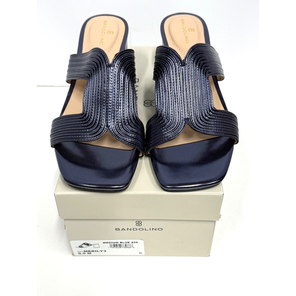 Bandolino Womens Merily Block Heel Dress Sandals Metallic Blue Size 9.5M NWT/BOX